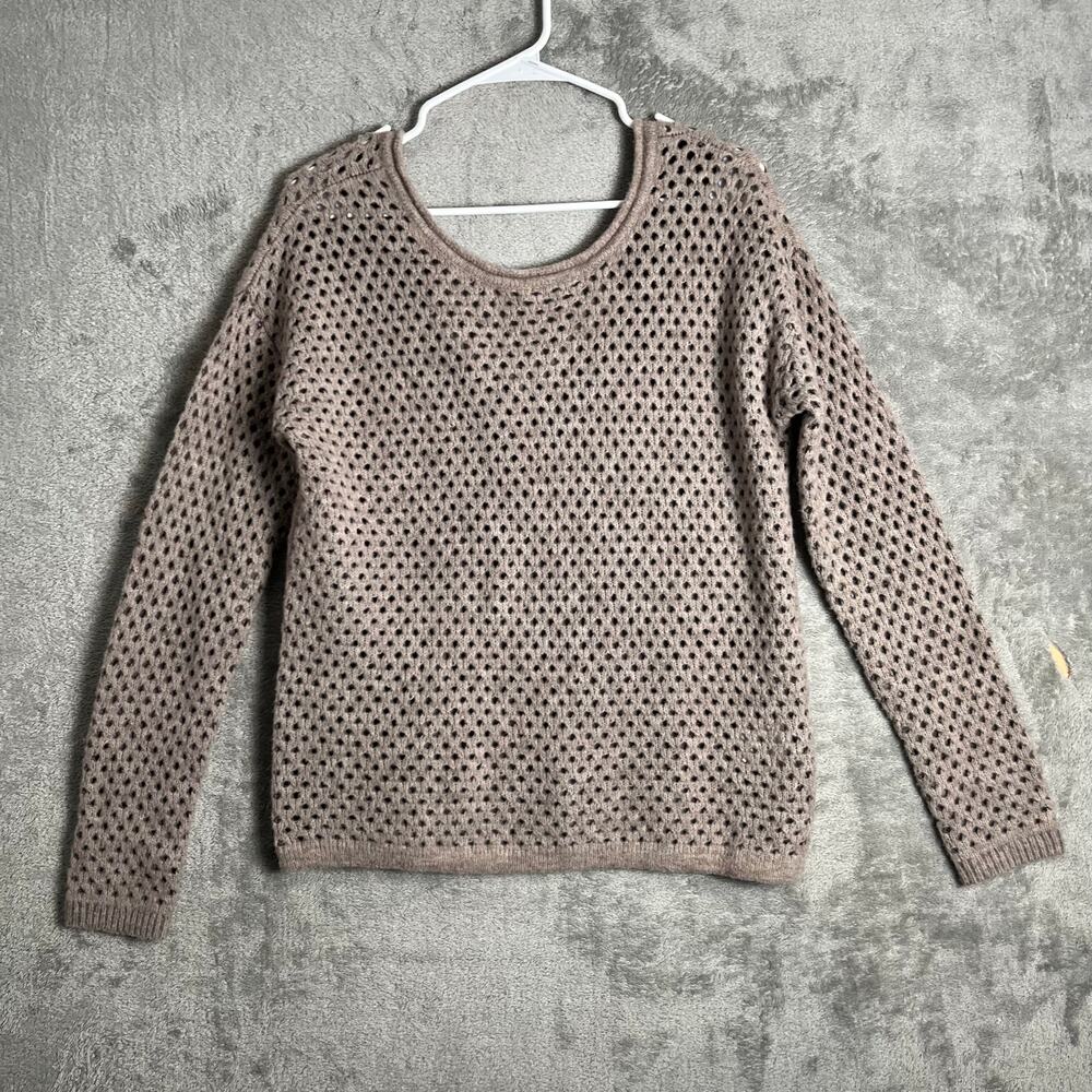 One Grey Day Knit Sweater Wool Silk Blend Small Coastal Cozy Beachy Neutral Luxe